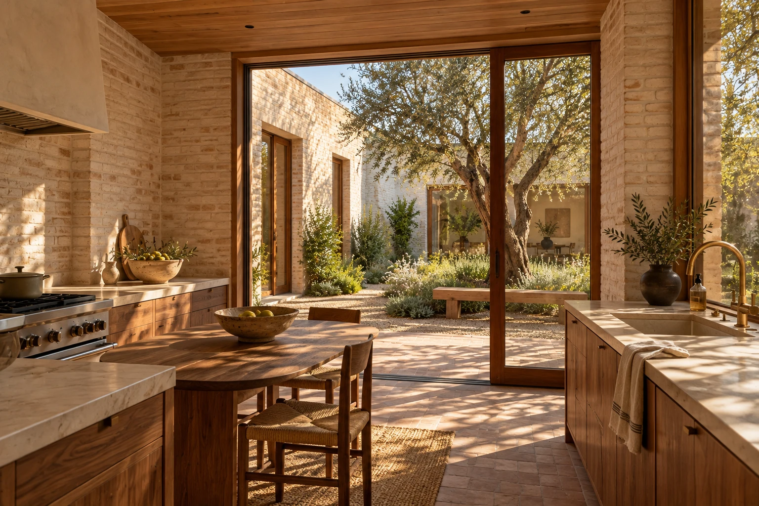 The Courtyard House — A working kitchen, open to the garden. Concept image.