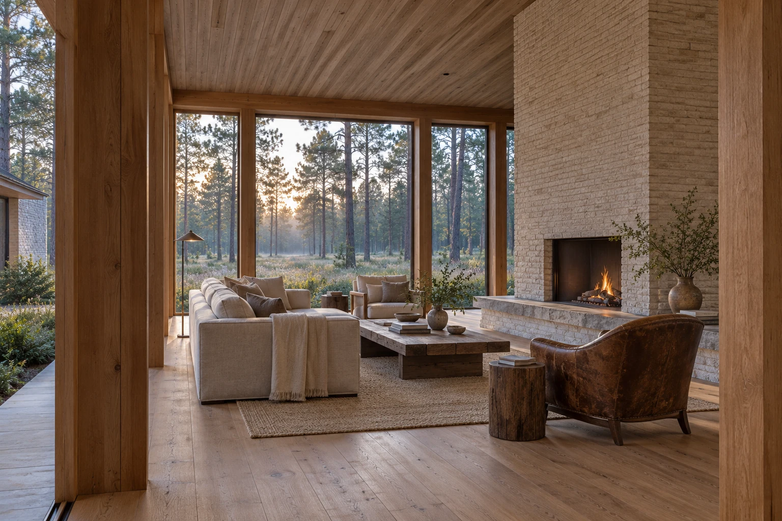 The Long House — A long view through the pines. Concept image.