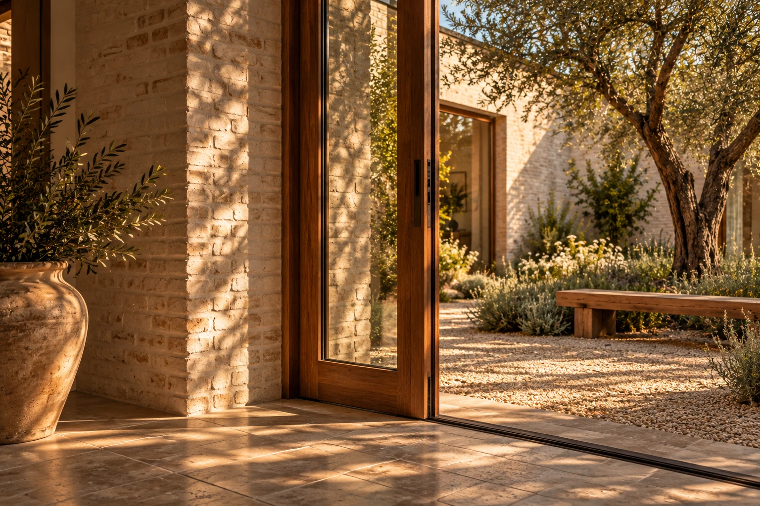 The Courtyard House — Brick, cedar and a little passing light. Concept image.