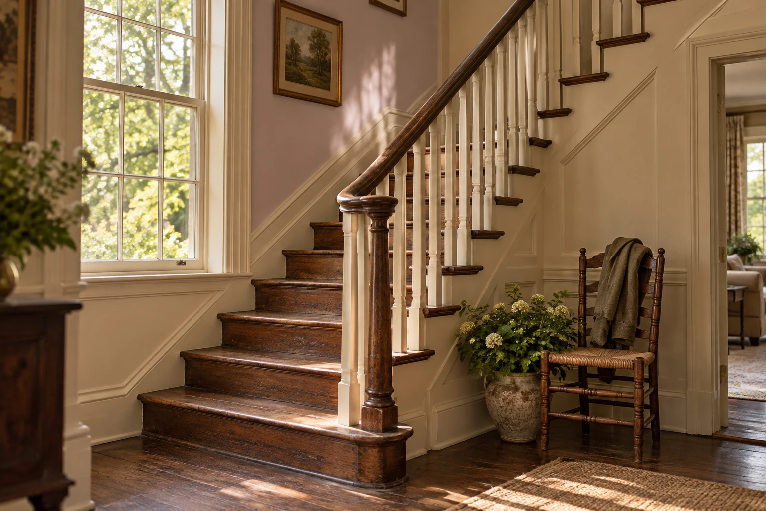 Jasmine House — Old timber and the turn of the stair. Concept image.