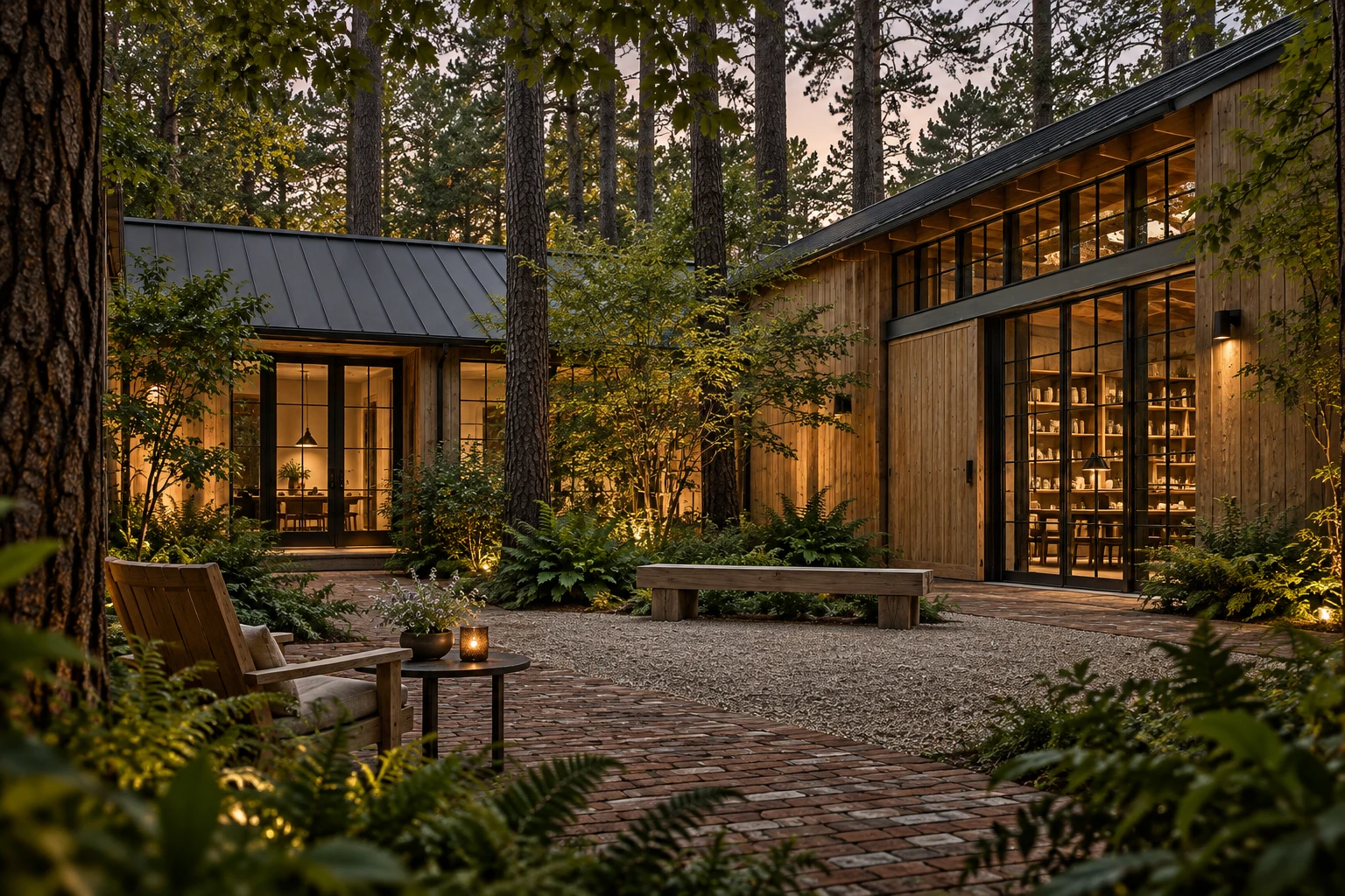 The Pine Workshop — A quiet court when the working day is done. Concept image.