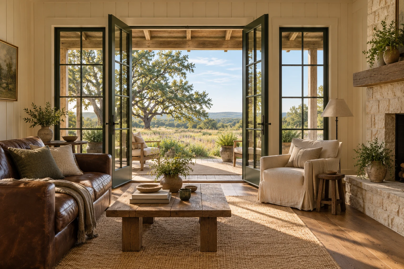 Meadow House — The porch keeps the landscape close. Concept image.